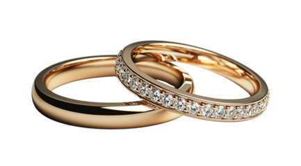 Wedding, gold wedding rings isolated on a white background, close up, created with Generative AI technology, PNG