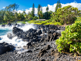 Waves Crashing Against The Volcanic Shoreline at Keanae Lookout, Keanae, Maui, Hawaii, USA