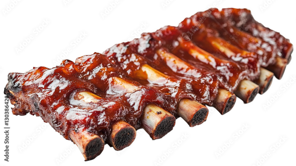 Poster delicious rack of barbecue ribs coated in a rich. glossy sauce. showcasing the tender meat and bone 