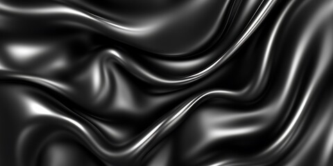 Fototapeta premium Abstract Black Satin Waves Elegant Dynamic Liquid Dark Background