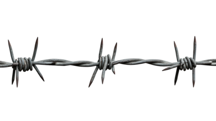 a section of barbed wire. showcasing its sharp points and twisted structure the stark. industrial design emphasizes its use in security and boundary marking. often associated with deterrence and confi
