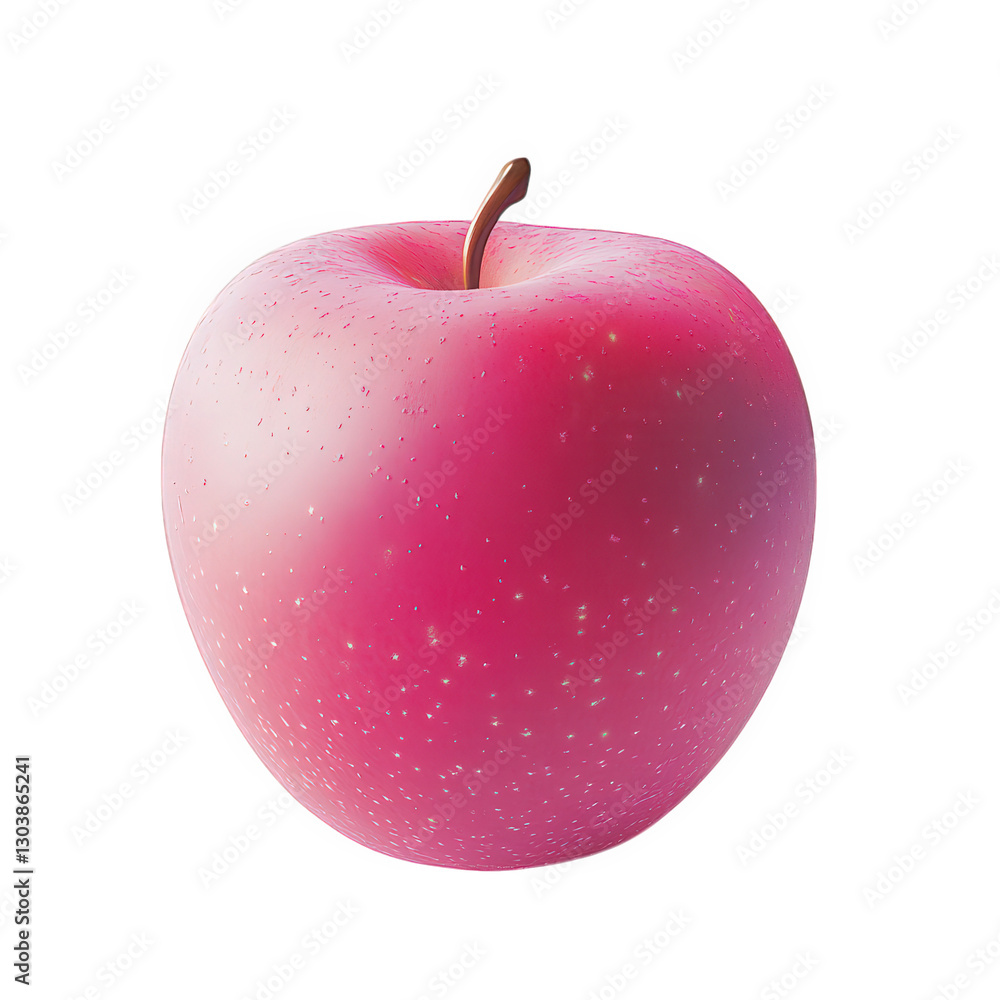 Poster realistic depiction of a shiny. pink apple with a smooth surface and a small brown stem the apple is