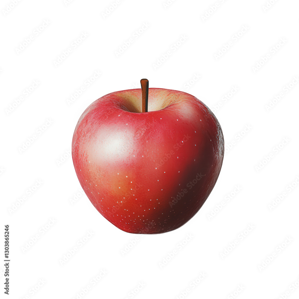 Poster realistic rendering of a red apple. showcasing its smooth surface. subtle shine. and natural imperfe