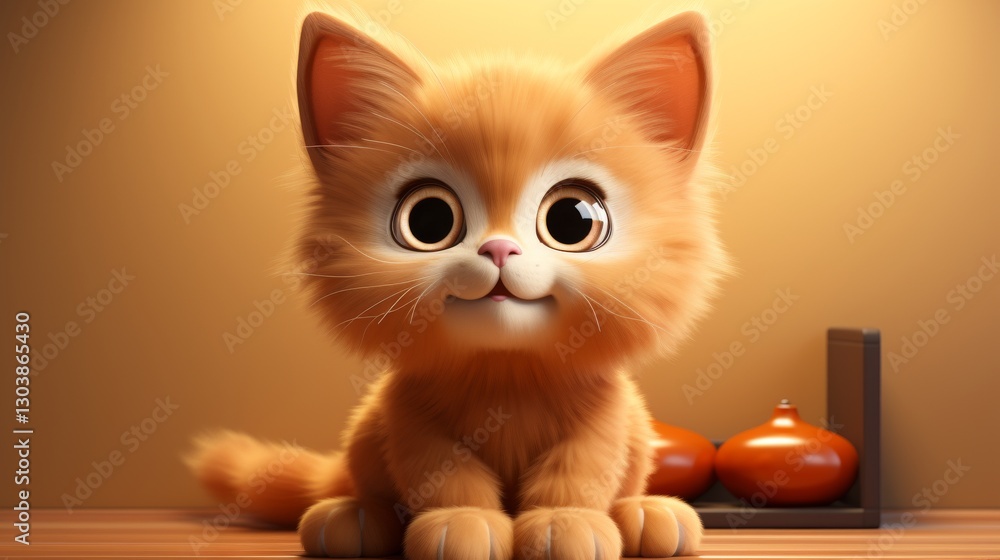 Poster charming orange cat character in 3d render with playful expression