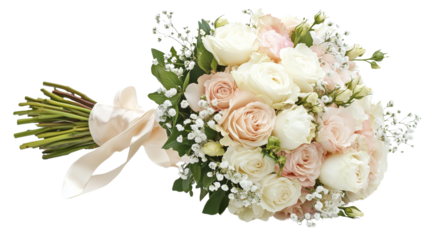 Wedding, bouquet of white flowers isolated on a white background, close up, created with Generative AI technology, PNG