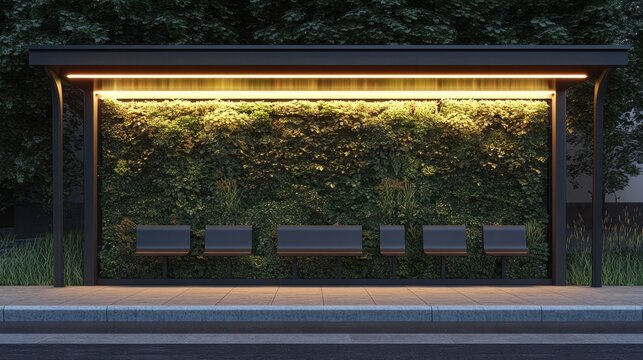 Modern Bus Stop Design with Green Wall and Ambient Lighting