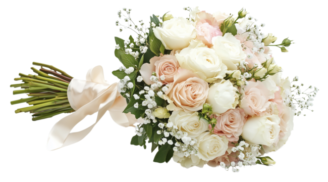 Wedding, bouquet of white flowers isolated on a white background, close up, created with Generative AI technology, PNG