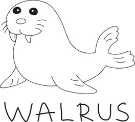 full-length walrus with tusks with text below hand written