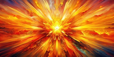 Fototapeta premium Abstract Art: Fiery Burst of Vivid Hues and Dynamic Energy Radiating Light in an Orange Yellow Explosion - Captivating Panoramic Photography for Contemporary Interiors