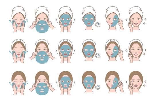 Cosmetic skin care routine_woman(girl) using face pask, sheet mask