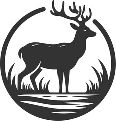 A deer standing in a shallow river animal vector silhouette