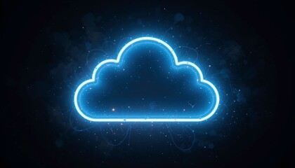 Glowing Neon Cloud Computing Icon - Abstract Technology