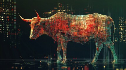 Digital Bull: Abstract Representation of Market Trends and Technology Fusion