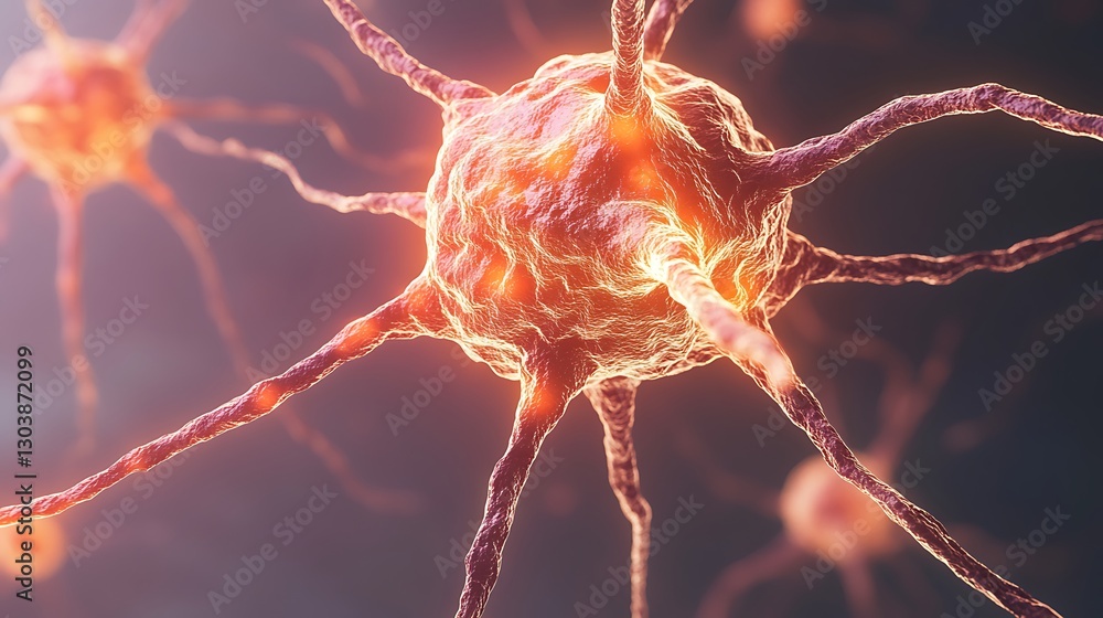 Aufkleber abstract nerve cell representation with glowing synapses and axon terminals