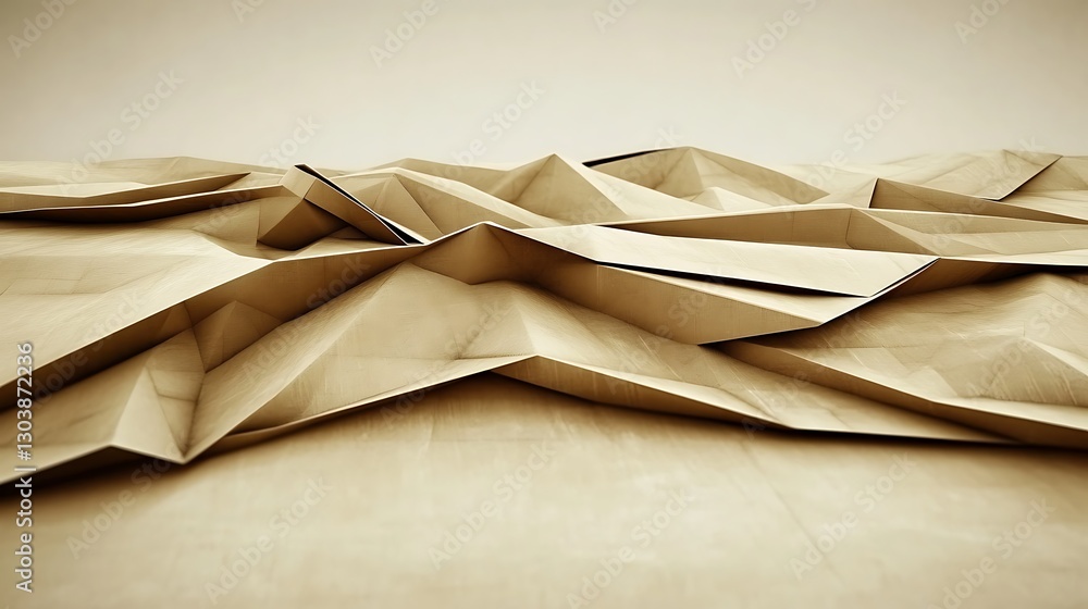 Poster abstract origami landscape with textured neutral tones and angular design