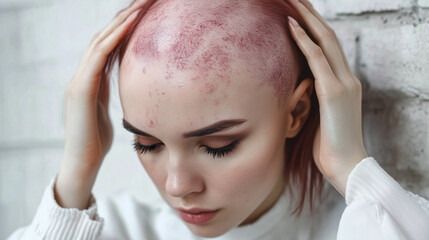 Fototapeta premium Exploring beauty and confidence after alopecia in a tender and introspective moment