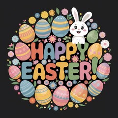  Circular Easter design with several decorated chocolate eggs