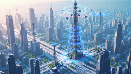 Obraz premium Digital transformation of urban electricity network in a connected metropolis.