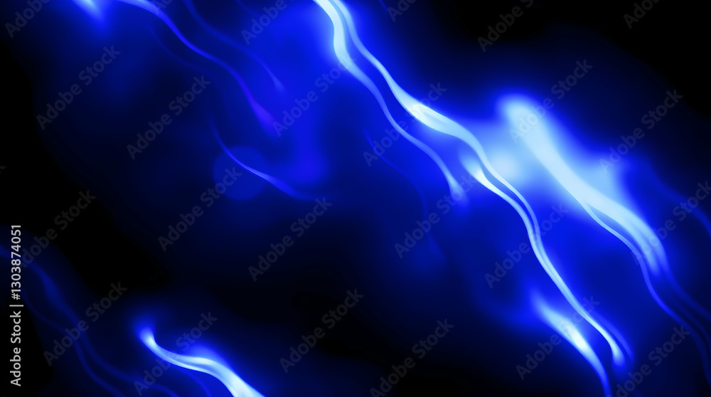 Poster glowing blue, wavy lines against a dark background, creating a dynamic and fluid abstract design.
