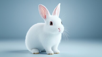 Obraz premium Cute white rabbit with pink ears on a soft background