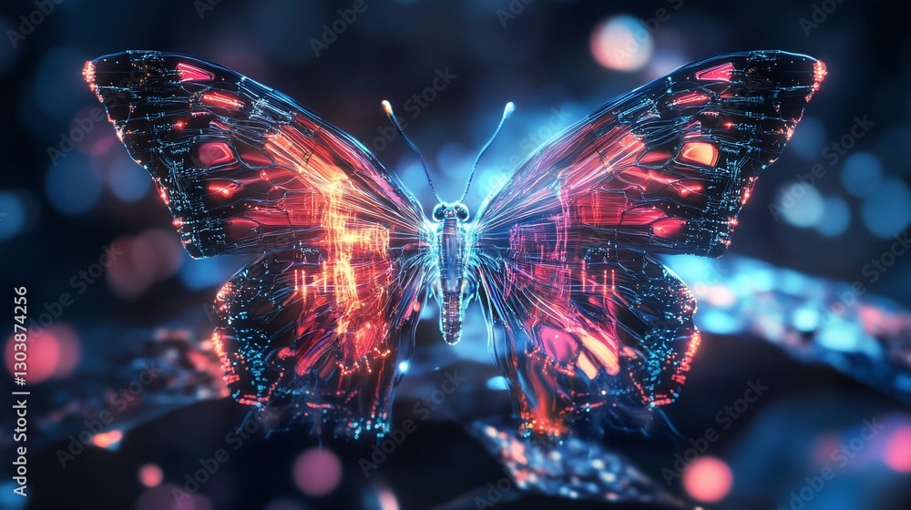 Poster Abstract Butterfly with Glowing Circuit Pattern and Bokeh Background