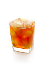cold drink in a glass isolated on a white background, iced tea