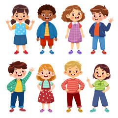 Happy children's group. Cute diverse cheerful kids showcasing different poses