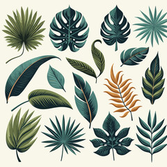 Tropical Foliage: Diverse Leaf Collection Illustration
