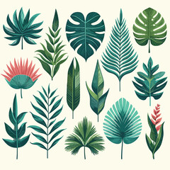Naklejka premium Tropical Leaves Collection: Hand-Drawn Botanical Set