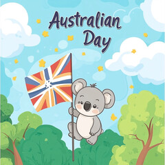 Naklejka premium Adorable Koala Celebrates Australian Day with Aussie Flag Illustration