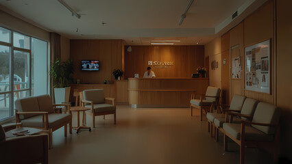 Fototapeta premium Modern Hospital Lobby with Wooden Accents