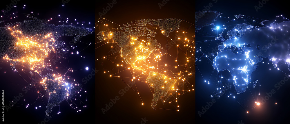Poster global network connectivity visualization world map digital art technological environment aerial vie
