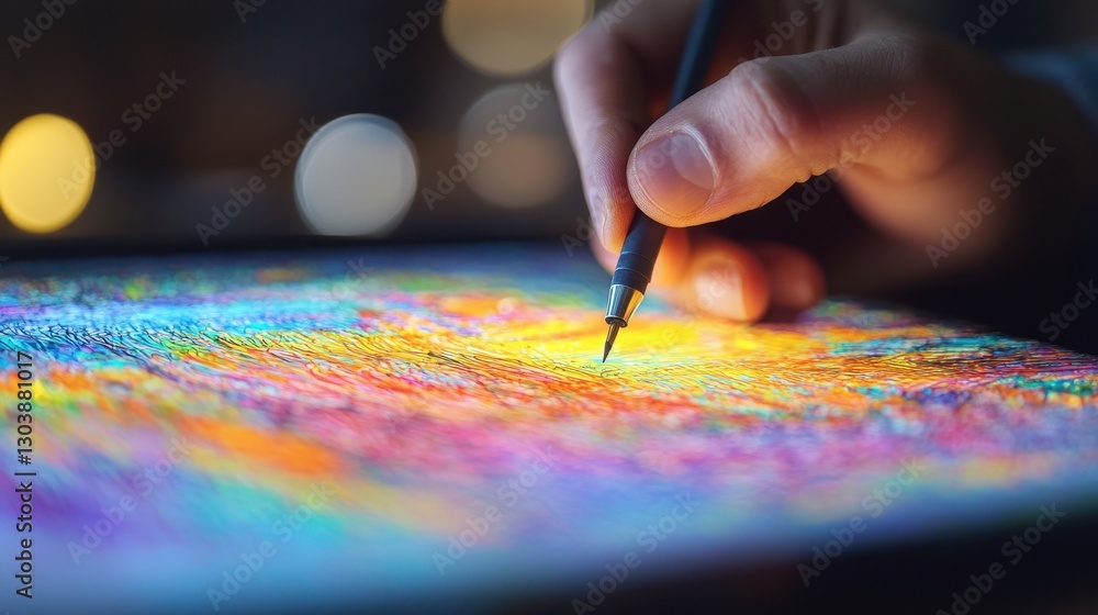 Poster team building communication engagement concept. a hand drawing colorful patterns on a vibrant digita