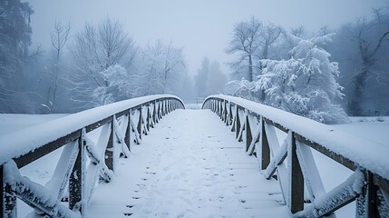 Snow covered footbridge against sky during winter