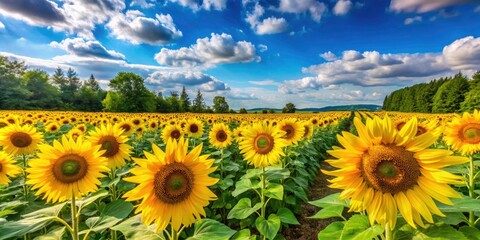 Obraz premium Panoramic View of Bolander's Sunflower Field with Bright Yellow Blooms for a Joyful Summer Background