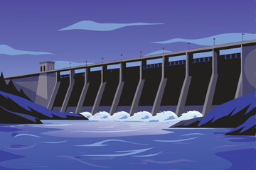 A colossal hydroelectric dam, showcasing its massive scale and intricate engineering, powerfully generating clean, renewable energy.