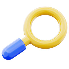 Magnifying glass for search and research icon illustration. Concept of digital science and technology 3d render illustration image