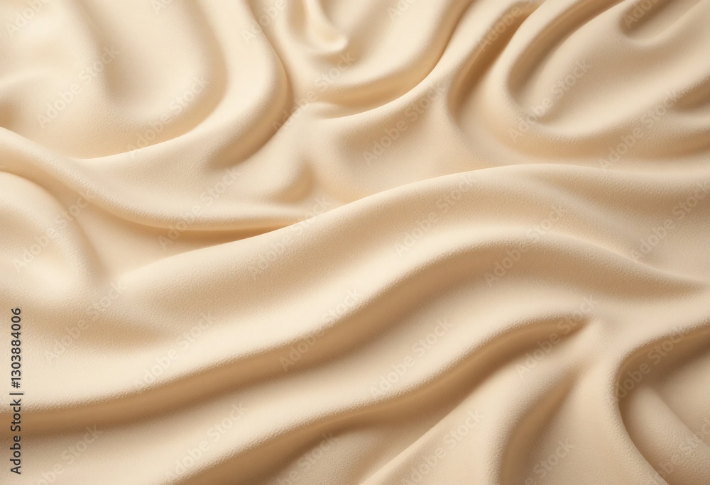 Poster beige fabric waves. soft cloth folds. gentle light reflects on luxurious material. texture creates m