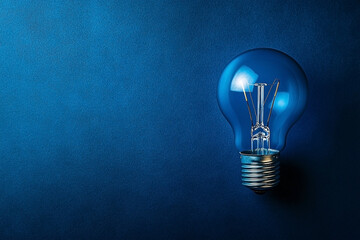 Illuminating Ideas: A Glowing Light Bulb on a Dark Blue Canvas