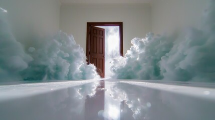 Surreal Snowstorm in Room  Open Door  Winter Wonderland  Light  Clouds