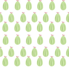 Cute Light Green Cactus Pattern, White Background, Stylized Cactus Repeat Pattern with Pink Flowers, Simple Green Cactus Seamless Pattern Design, Minimalist Cactus Print with Pink Accents, Light Green