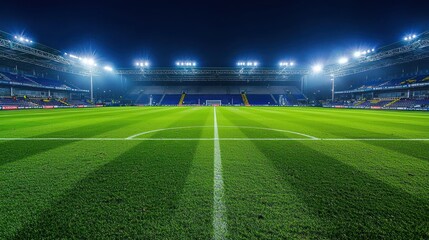Night Football Stadium: Green Field Under the Lights