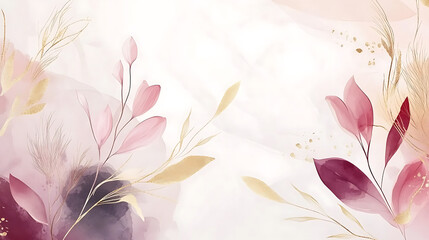 Colorful floral watercolor background with light leaves and abstract textures