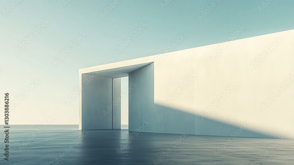 Poster abstract 3d illustration of an industrial building with geometric architecture. minimalist compositi