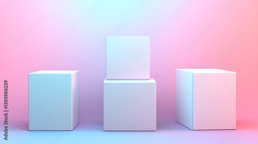 Poster dynamic display of minimalist cubes in pastel colors studio setting 3d render contemporary art