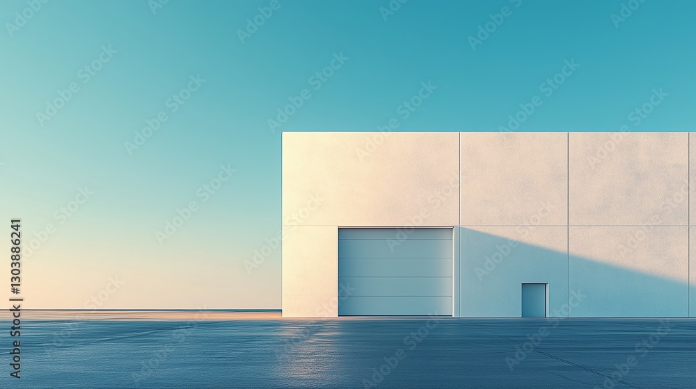 Poster abstract 3d illustration of an industrial building with geometric architecture. minimalist compositi
