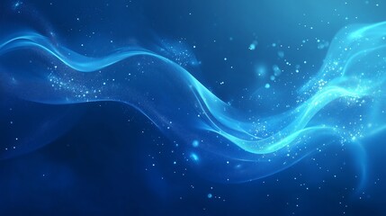 Abstract blue background featuring floating molecules and hydrogen energy symbols, with soft gradients and clean lines, ideal for futuristic branding concepts.