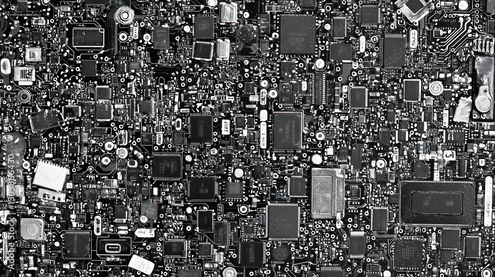 Aufkleber abstract monochrome circuit board texture: a high-resolution image of complex electronics
