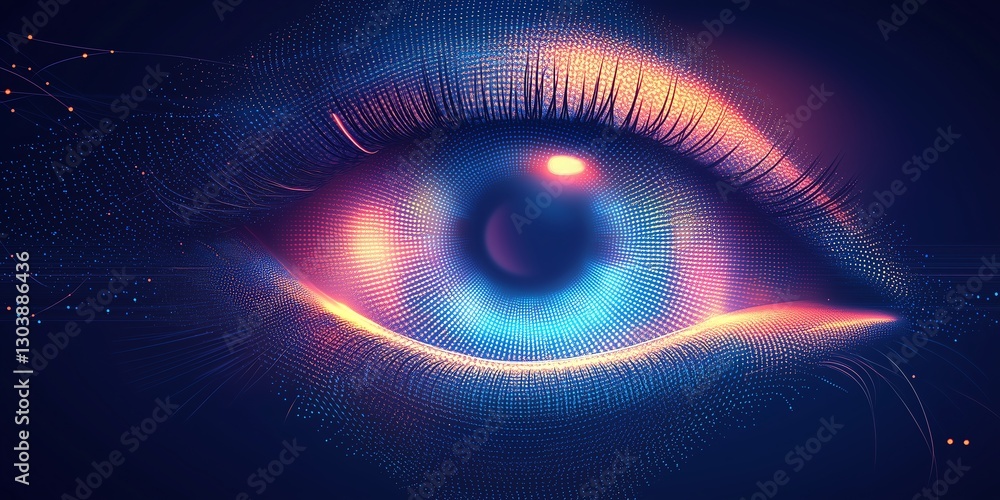 Aufkleber futuristic digital eye with glowing lines in a minimalist tech style – abstract illustration of an i