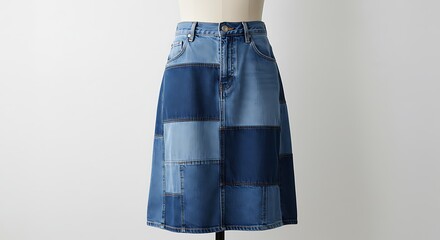 Stylish Patchwork Denim Midi Skirt for Women's Fashion